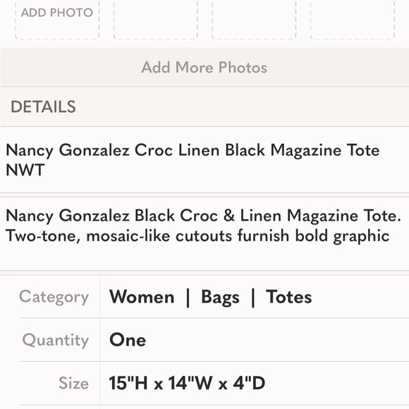 Nancy Gonzalez Black Crocodile and Linen Magazine Tote w/ detachable strap NWT - Picture 7 of 7